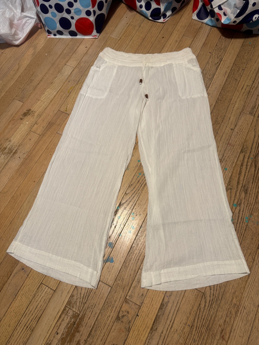 O'Rageous Crisp White Crinkle Cotton Gauze Wide Leg Beach Vacation Pants Size XL